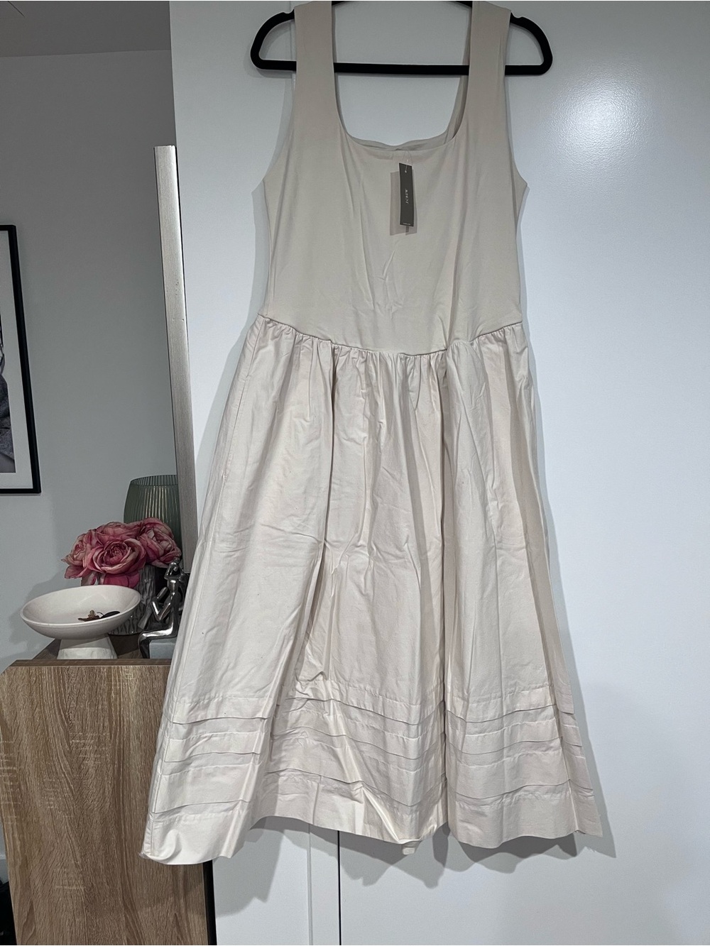 J. Crew Cream Sleeveless Gathered Skirt Midi Dress